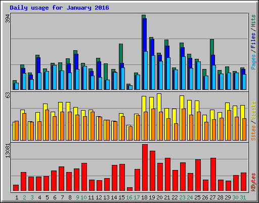 Daily usage for January 2016